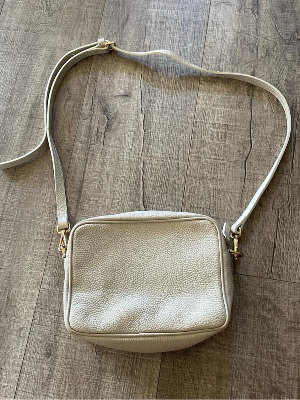 Quince Cream Pebble Leather Crossbody with Gold Hardware